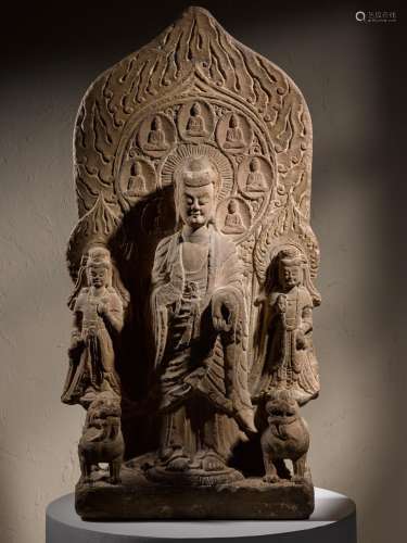 A rare and important sandstone Buddhist stele, Eastern Wei d...