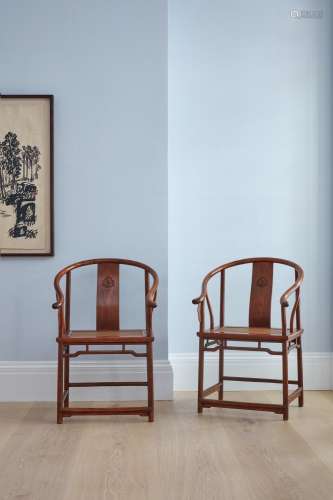 A pair of huanghuali horseshoe-back armchairs, Quanyi,  17th...