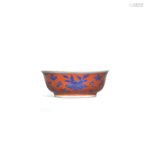 A small iron-red-ground blue and white bowl, 17th century | ...