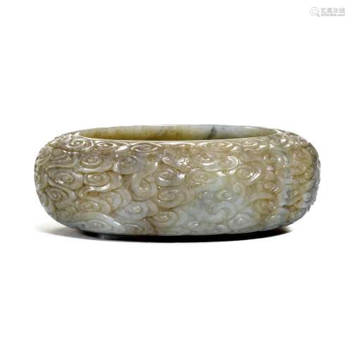 A grey jade 'dragon' brushwasher, Qing dynasty, Qian...