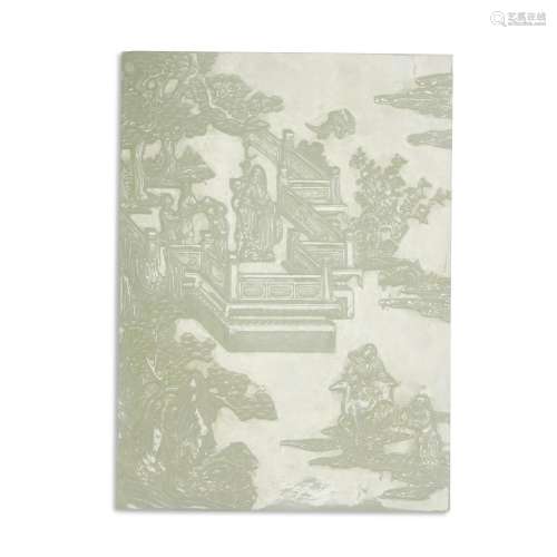 A large pair of white jade 'immortals' screens, Qing...