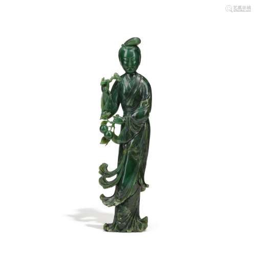 A spinach-green jade figure of a lady, 19th/20th century  | ...