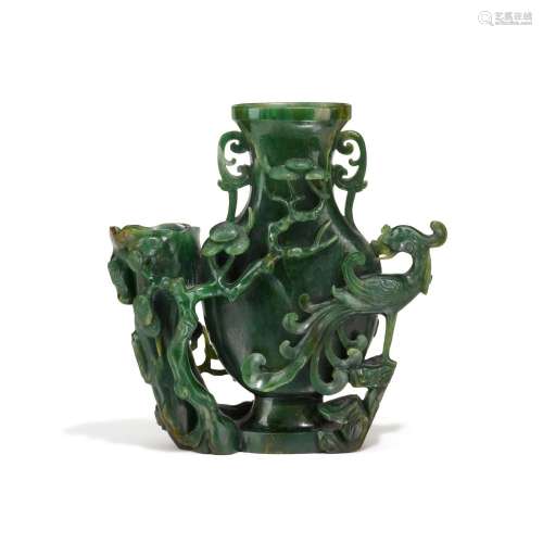 A spinach-green jade 'phoenix' vase, Qing dynasty, 1...