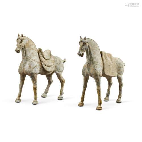 A pair of large pottery horses, Tang dynasty |  唐 陶馬一對
