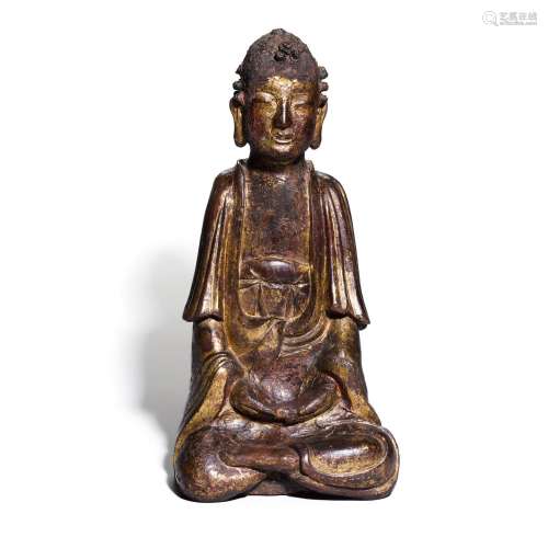 A gilt-lacquered wood seated figure of Buddha, Ming dynasty ...