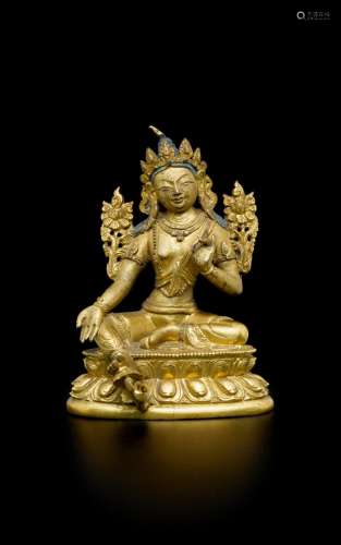 A gilt-bronze figure of Green Tara, Qing dynasty, 18th centu...