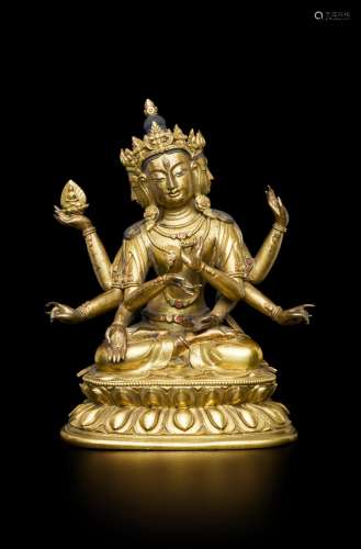 A gilt-bronze figure of Ushnishavijaya, Qing dynasty, 18th c...