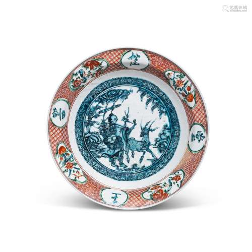 A large polychrome Zhangzhou 'Magu' dish, Ming dynas...