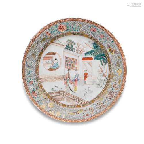 A large famille-rose and gilt-decorated dish, Qing dynasty, ...