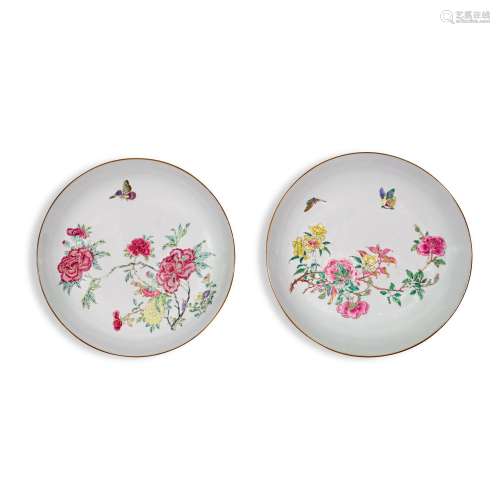 A pair of famille-rose 'floral' dishes, Qing dynasty...