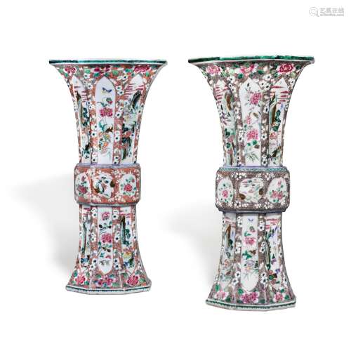 A pair of famille-rose octagonal vases, Qing dynasty, Yongzh...