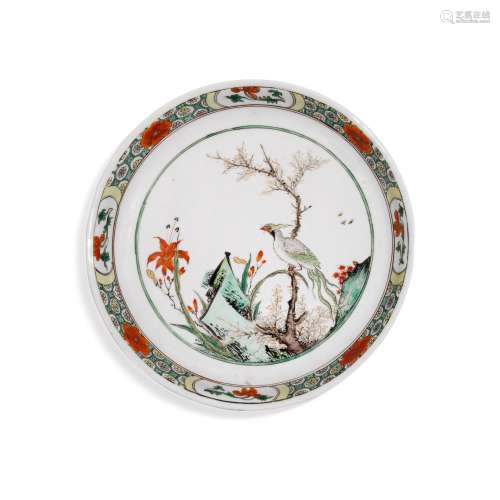A famille-verte 'flowers and bird' saucer dish, Qing...