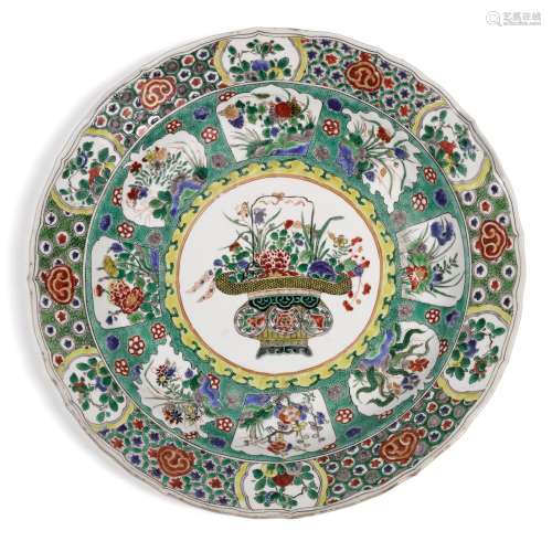 A large famille-verte 'flower basket' dish, Qing dyn...