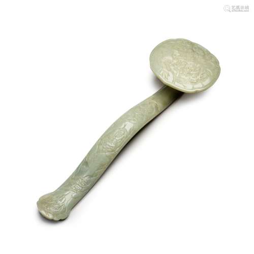 A carved celadon jade 'immortals' ruyi sceptre, Qing...