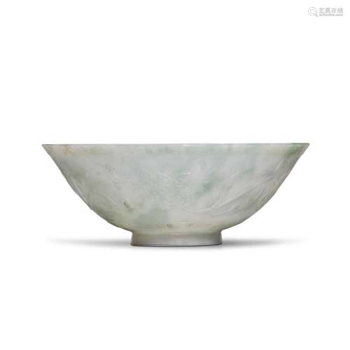 A carved jadeite 'lotus' bowl, Late Qing dynasty | 清...