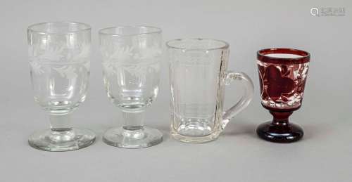Group of four glasses, 19th century,