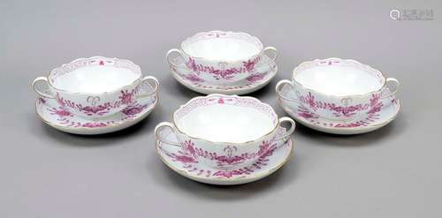 Four soup cups with saucer, Meissen,