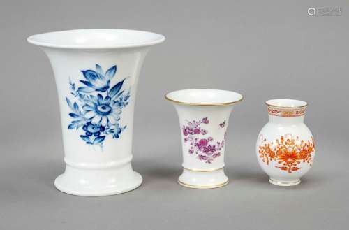 Three vases, Meissen, marks after 19