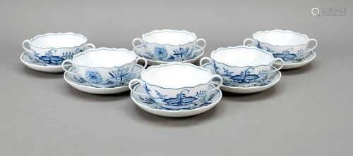 Six soup cups with saucers, Meissen,