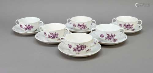Six soup cups with saucers, Nymphenb