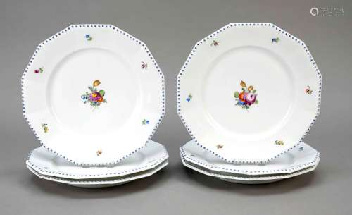Six flat dinner plates, Nymphenburg,