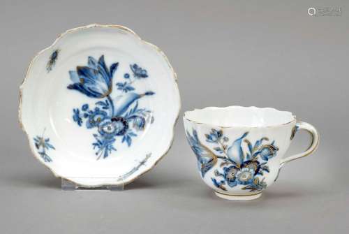 Large cocoa cup and saucer, Meissen,