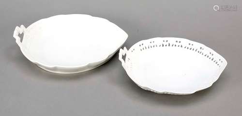 Two leaf bowls, KPM Berlin, marks 19