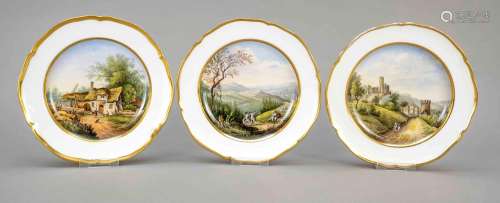 Three plates, KPM Berlin, mark 1837-