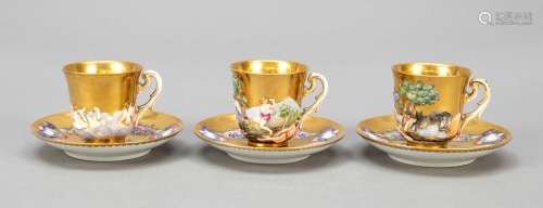 Three demitasse cups with saucers, C