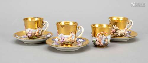 Four demitasse cups with 3 saucers,