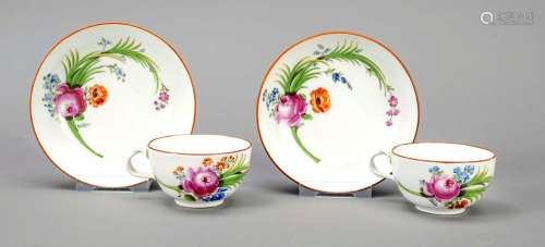 Two coffee cups and saucer, Meissen,