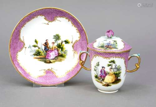Lidded cup with saucer, Meissen, mar
