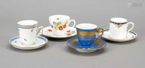 Four demitasse cups with saucers, 20