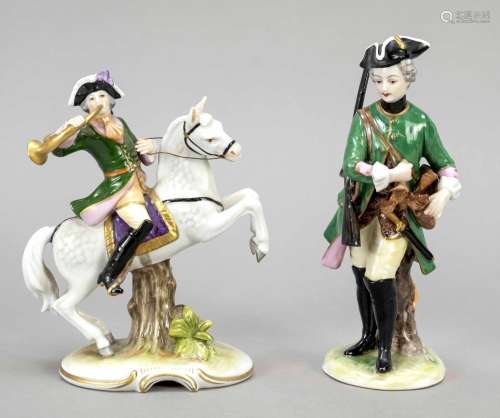 Two hunter figures, Volkstedt, 20th