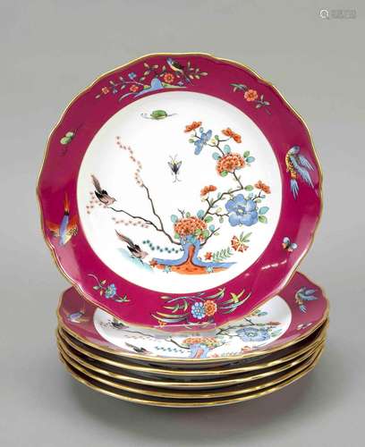 Six shallow plates, Meissen, knob pe