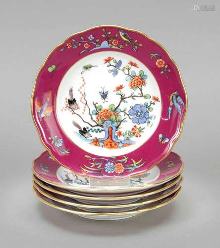 Five bread plates, Meissen, knob per