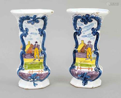 Pair of faience vases, 19th century,