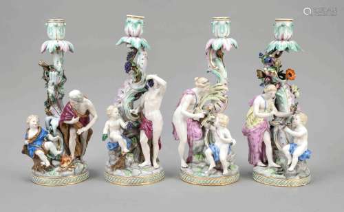 Four figural candlesticks, Meissen,