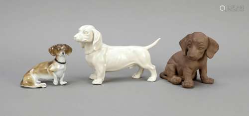 Three dachshund figures, German, 20t