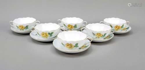 Six soup cups with saucer, Meissen,
