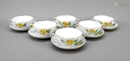 Six soup cups with saucer, Meissen,