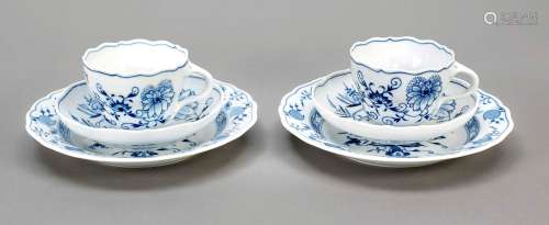 Two three-piece coffee sets, Meissen