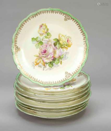 Nine breakfast plates, 20th century,