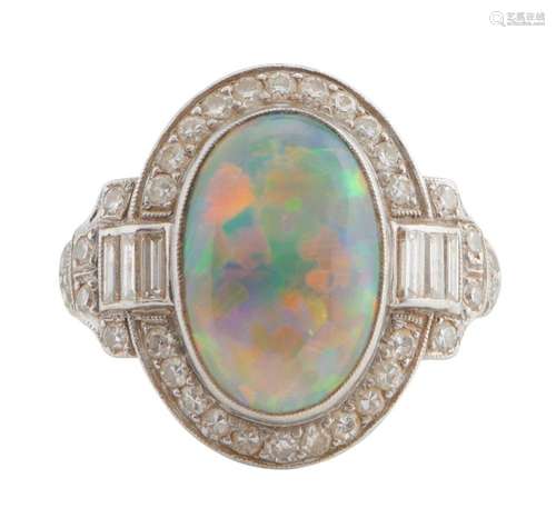 PLATINUM, OPAL AND DIAMOND RING