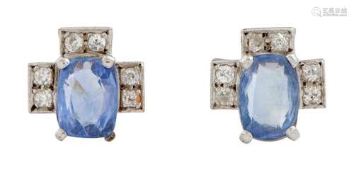 PAIR OF 18CT WHITE GOLD, SAPPHIRE AND DIAMOND EARRINGS