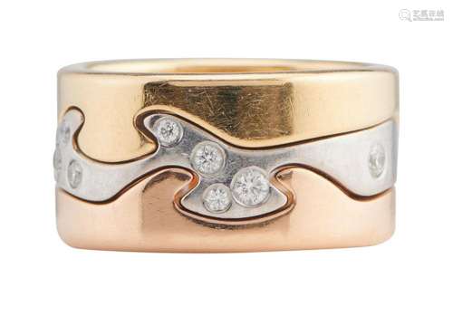 GEORG JENSEN, 18CT TRI-COLOUR GOLD AND DIAMOND  FUSION  RING