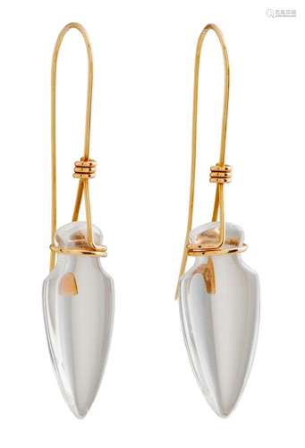 TINA CHOW, PAIR OF 18CT GOLD AND ROCK CRYSTAL  AMPHORA  EARR...