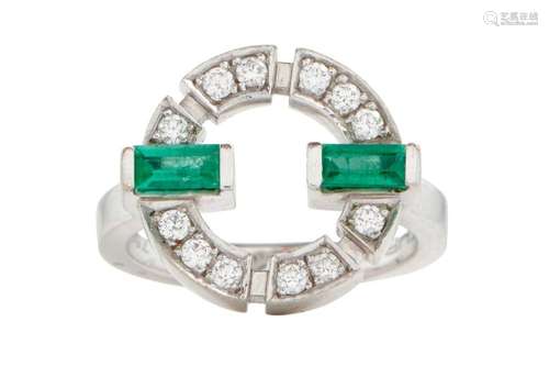 CANTURI, 18CT WHITE GOLD, EMERALD AND DIAMOND  REGINA  RING