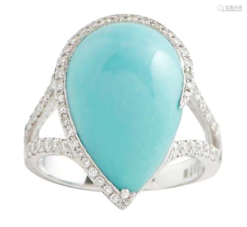 HARDY BROTHERS, 18CT WHITE GOLD, TURQUOISE AND DIAMOND RING