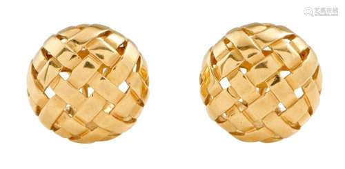 TIFFANY & CO. PAIR OF 18CT GOLD  VANNERIE  EARRINGS, 199...